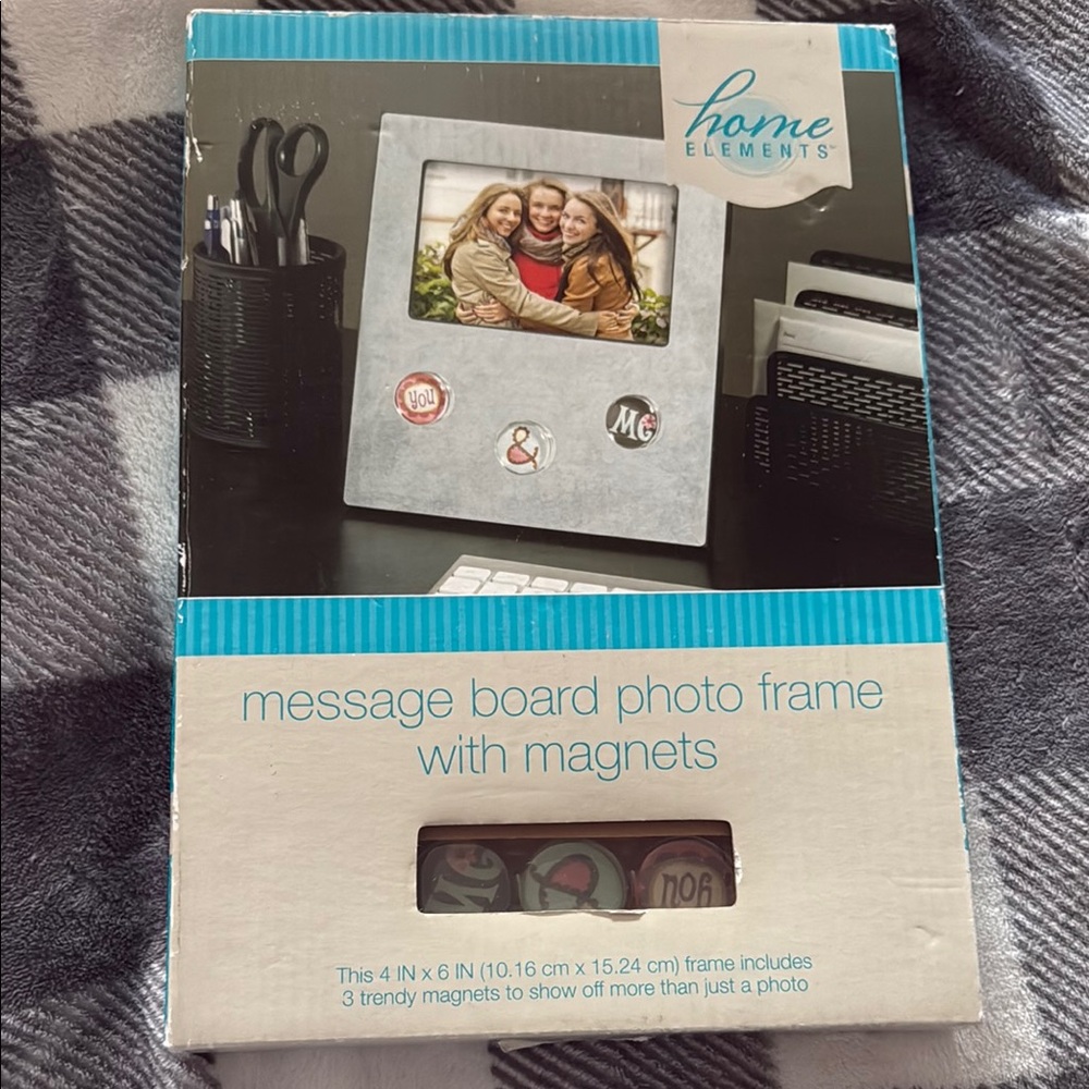 Home Elements Gray Message Board Photo Frame with Magnets